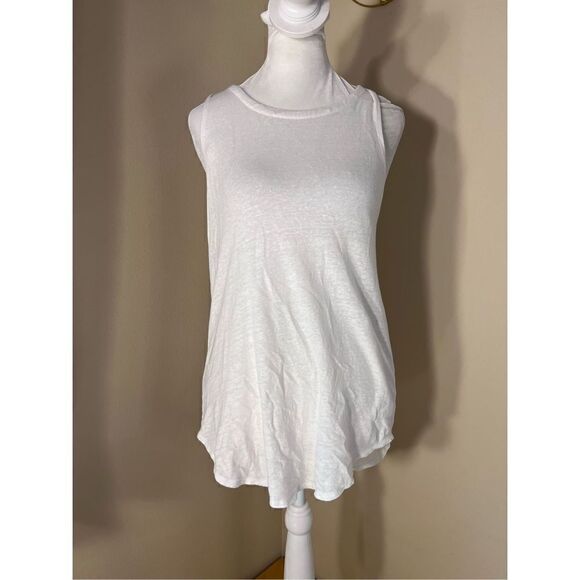 Chaser White Distressed Burnout Fabric Lace Up Back Tank Top Medium - Picture 1 of 7